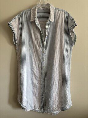 Madewell Collared Button-Front Mini Shirtdress Striped 100% cotton Red Blue Med